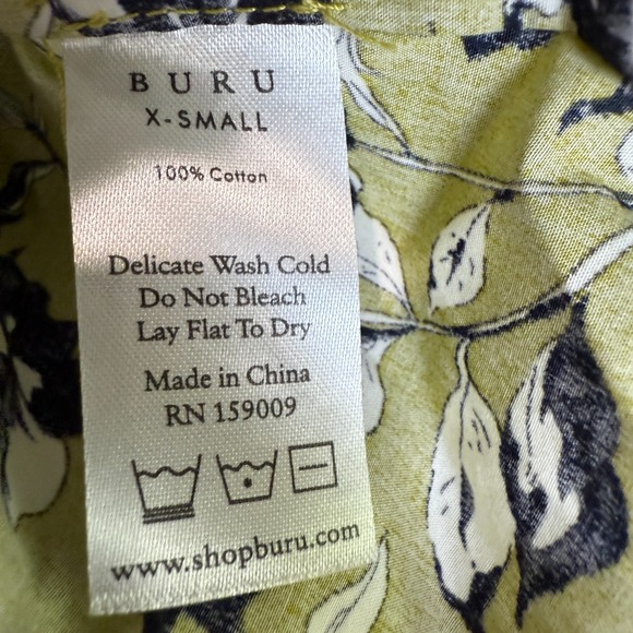 BURU Floral Cropped Button Sleeve Blouse Womens XS Lime Green Silhouette - Picture 13 of 13
